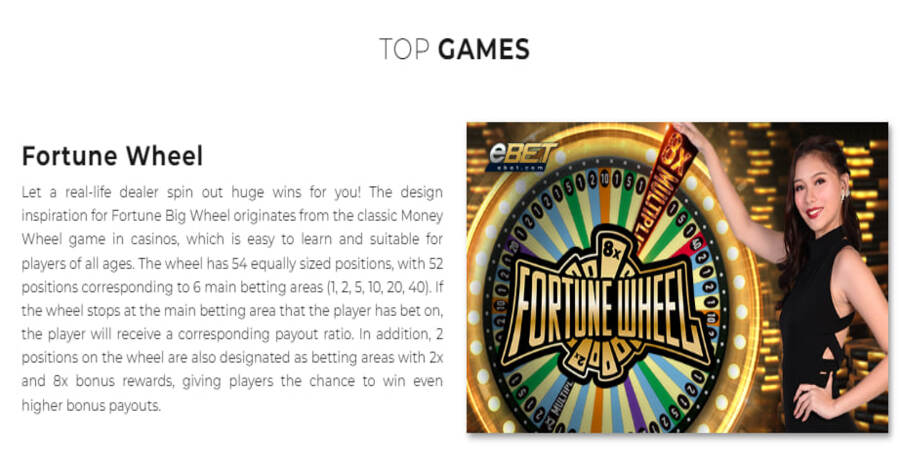 Sản phẩm cược nổi bật của EBET live casino